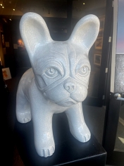 French Bulldog 26Hx23L - Ceramic Crackle Glaze Signed Outdoor Indoor Sculpture 