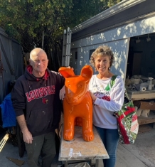 Happy Couple Orange Dog - Indoor or Outdoor Ceramic Sculpture