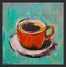 My Blood Type is Coffee SOLD - Oil on Canvas 16 x 16