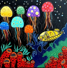 Love Sub Meets Magic Jellies - Acrylic on Canvas 20 x 20