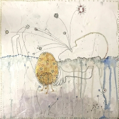 Eggs Where Listening is Observed - Mixed Media on Panel 12 x 12